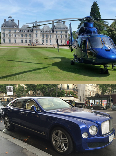 All types of means of transport: private jet, helicopter, luxury car, yacht
